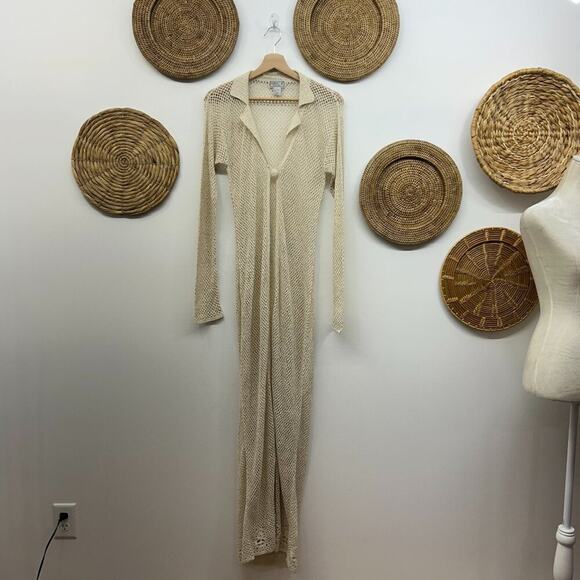 Unique Vintage BB Dakota Boho Bohemian Crochet Knit Long Duster Cardigan Large - Picture 2 of 9